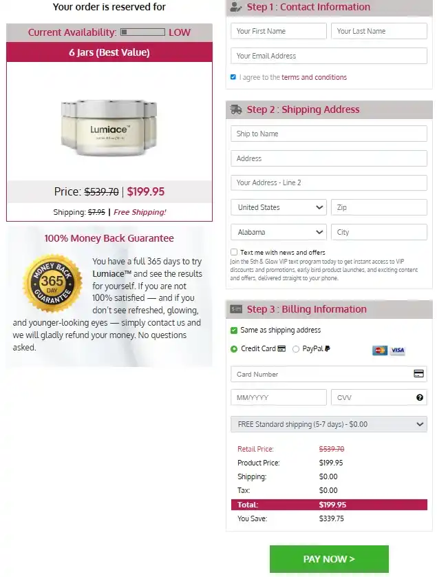 Lumiace Secure Checkout Page